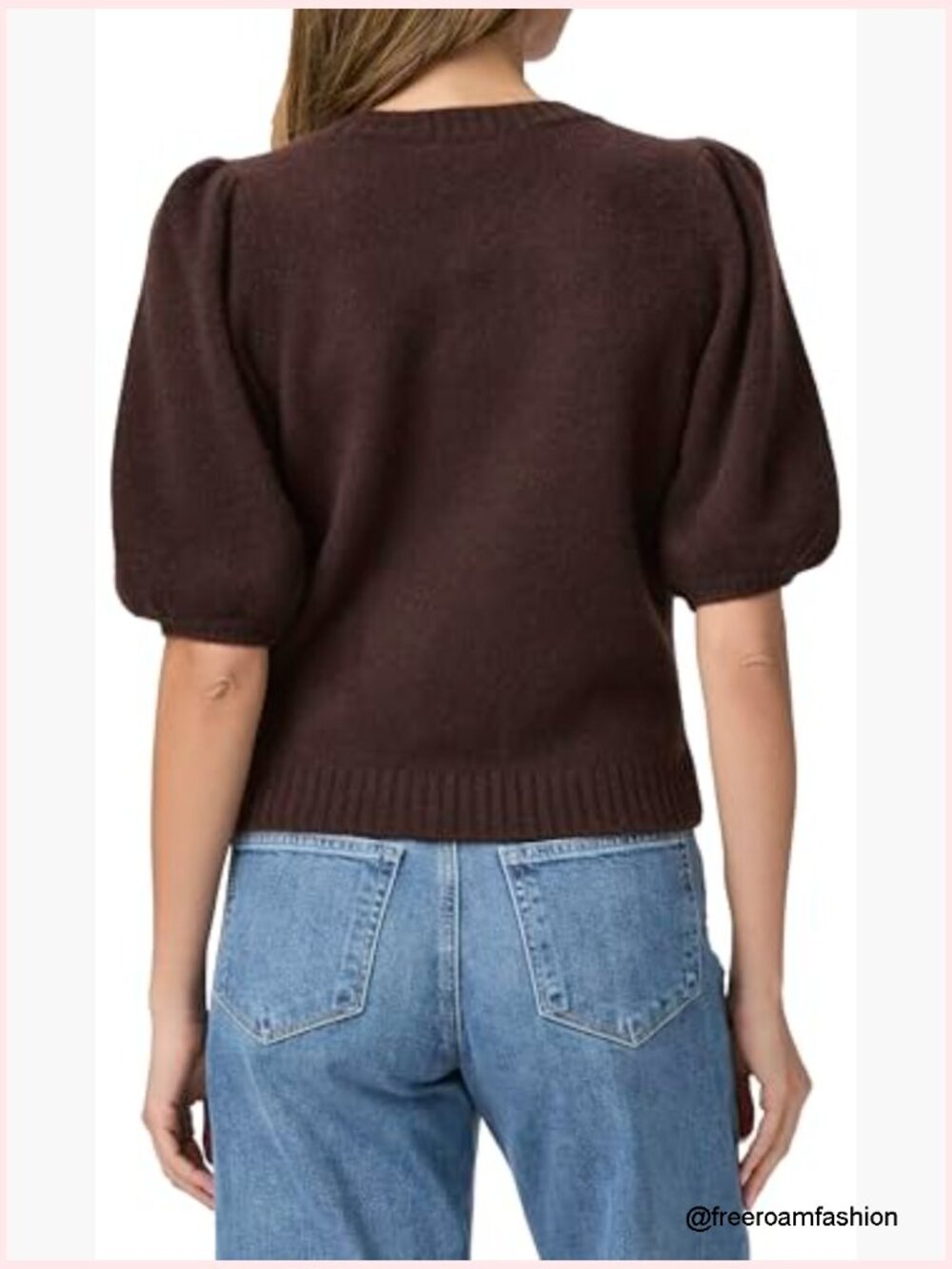 Lightweight Cashmere Pullover Sweater Tee Puff Sleeve Crew Neck - Picture 4 of 4